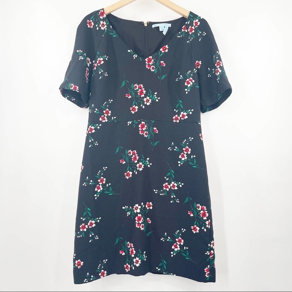 DRAPER JAMES Dress Black Floral Printed Crepe V-Neck Dress Party Cocktail SZ 10 - Picture 4 of 15